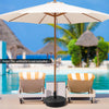 Heavy-duty 20-inch round umbrella base stand with a fillable reservoir for stability, ideal for patio and garden use.