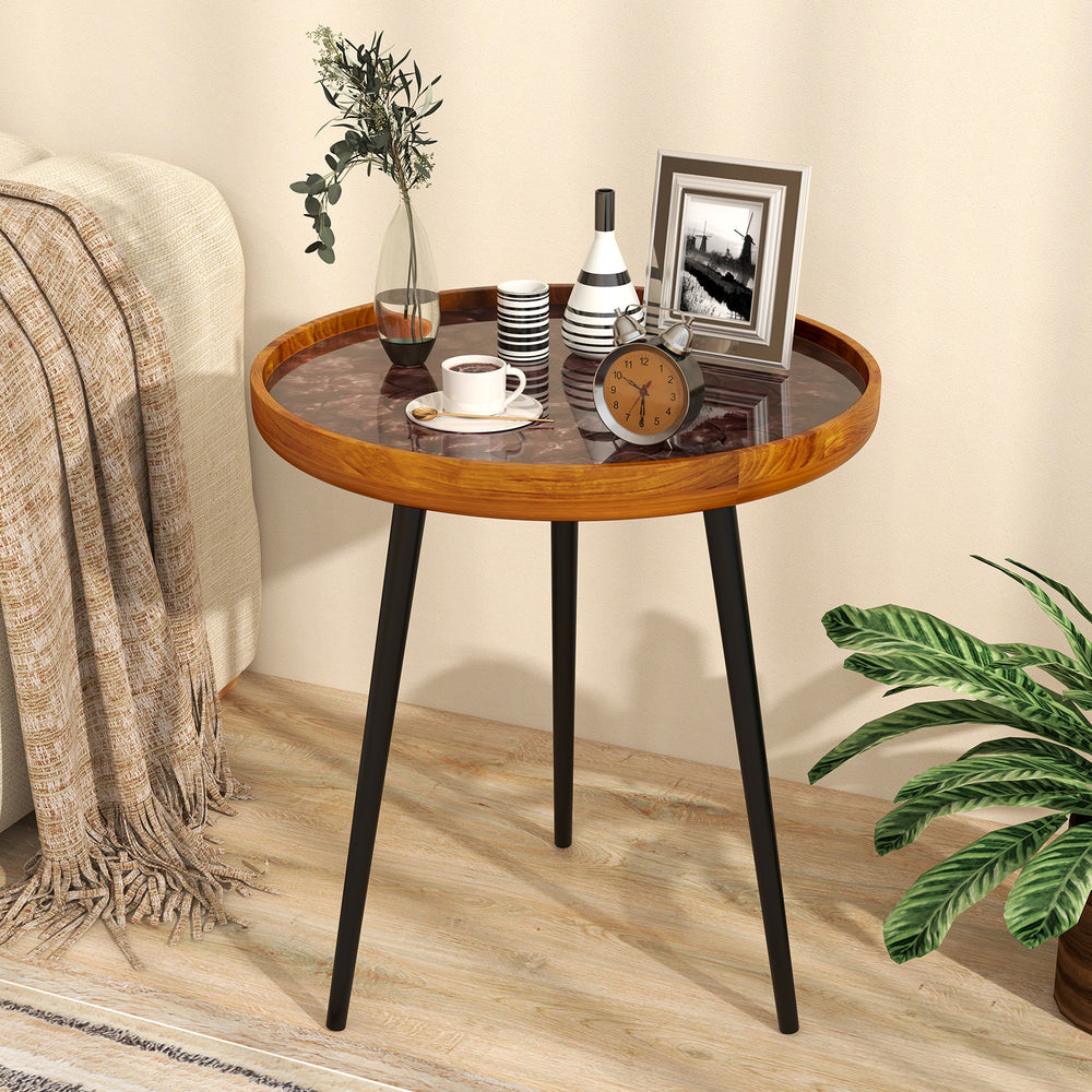 20 Inch Round End Table with Sea Shell Decoration and Epoxy Resin Finish-Brown - Gallery View 1 of 10