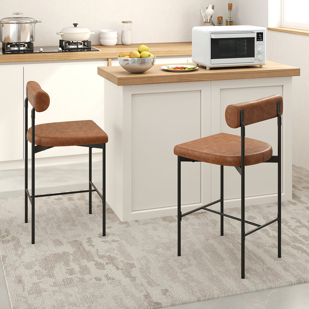 26 Inch Upholstered Bar Stools Set of 2 Counter Height Bar Chairs with  Backrest-Brown - Gallery View 1 of 8