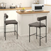 Set of 2 gray upholstered bar stools with backrest and footrest, perfect for kitchen or dining room use.