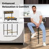 Upholstered bar stool with thick padded backrest and integrated footrest, perfect for kitchen or dining room use.
