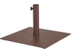 20-inch brown patio umbrella base stand made of powder-coated steel with adjustable footpads for stability on uneven.