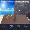 20-inch brown patio umbrella base stand made of powder-coated steel, featuring adjustable footpads for stability.