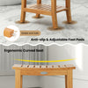 20-inch non-slip shower bench with curved top, solid teak construction, and adjustable foot pads for stability.