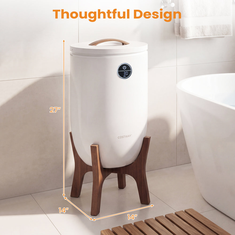 20 L towel warmer bucket with stand, featuring a stable cross-shaped base and non-slip foot pads for enhanced safety.