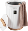 20 L towel warmer in white with LED display, timer, and child safety lock for cozy towels and bathrobes.