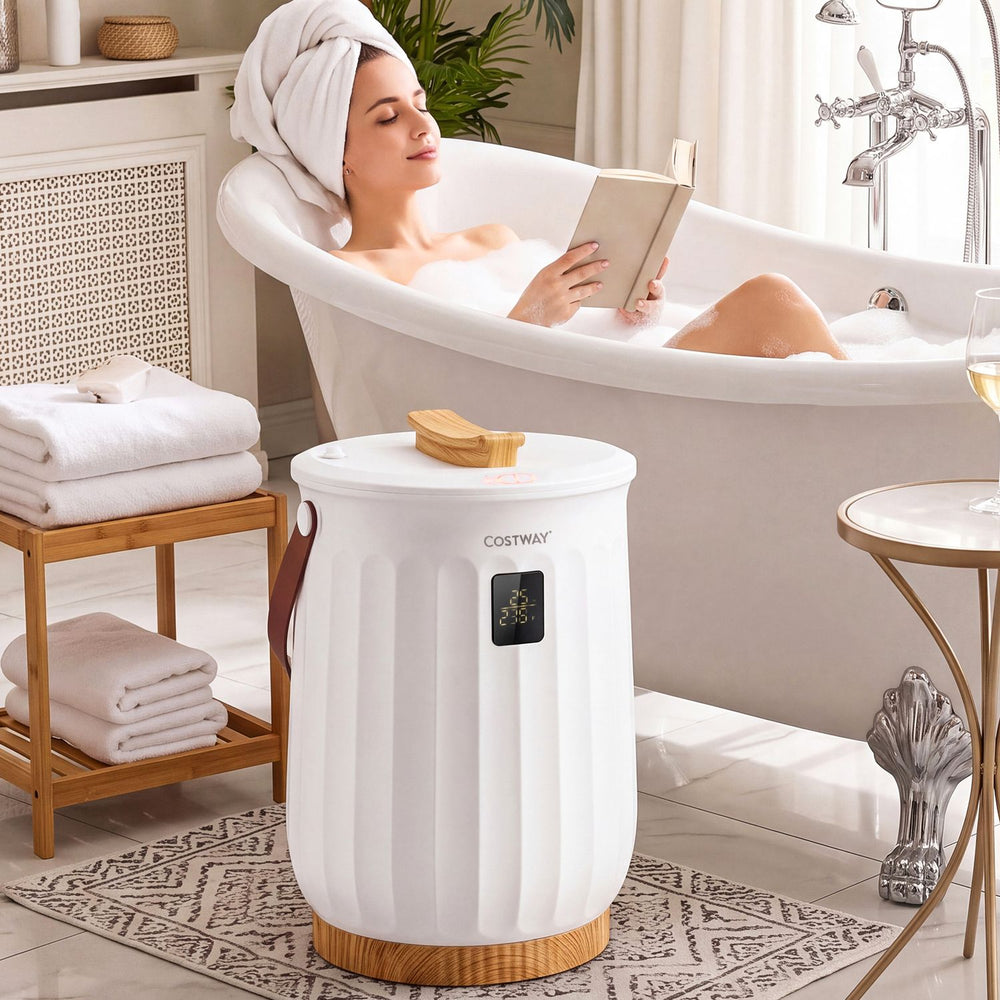 20 L towel warmer with LED display and timer, designed for safe and efficient warming of towels and bathrobes.