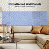 3D patterned wall panels in white, made from lightweight PVC, ideal for creative DIY decor in living spaces.