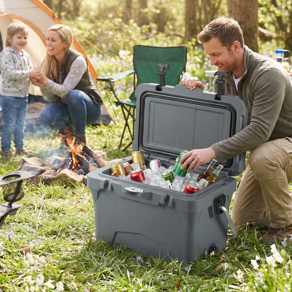 20 Quart Portable Hard Cooler with Built-in Ruler and Bottle-Gray - Gallery View 1 of 11