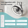 20” wall mounted fan in black features 3CCT dimmable LED light, remote control, and 180° adjustable angle for airflow.
