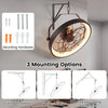 20” wall mounted fan in black features 3CCT dimmable LED light, adjustable angle, and three mounting options for versatile use.