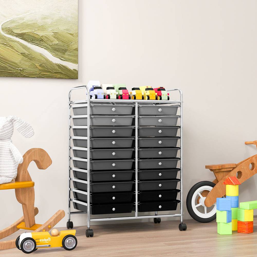 20 Drawers Rolling Storage Cart Studio Organizer-Black & Gray - Gallery View 1 of 10