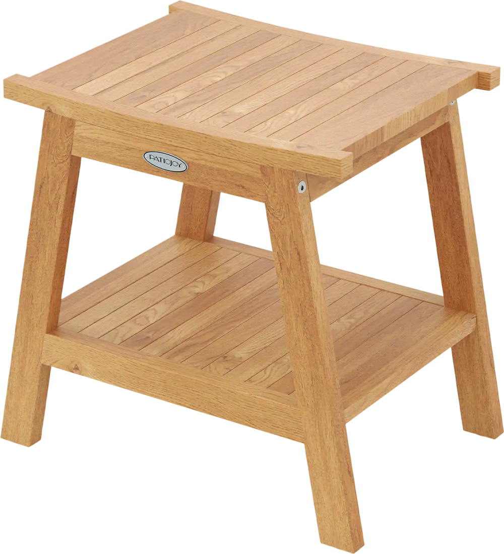 20 Inches Teak Wood Shower Bench with Storage Shelf and Adjustable Foot Pads