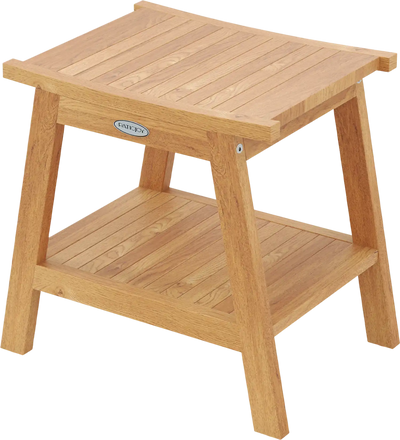 Costway Teak Wood Shower Bench w/ Storage Shelf Adjustable Foot Pads 20