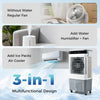 2100 CFM 3-in-1 evaporative air cooler with 5.3-gallon tank, featuring ice pack capability for enhanced cooling.