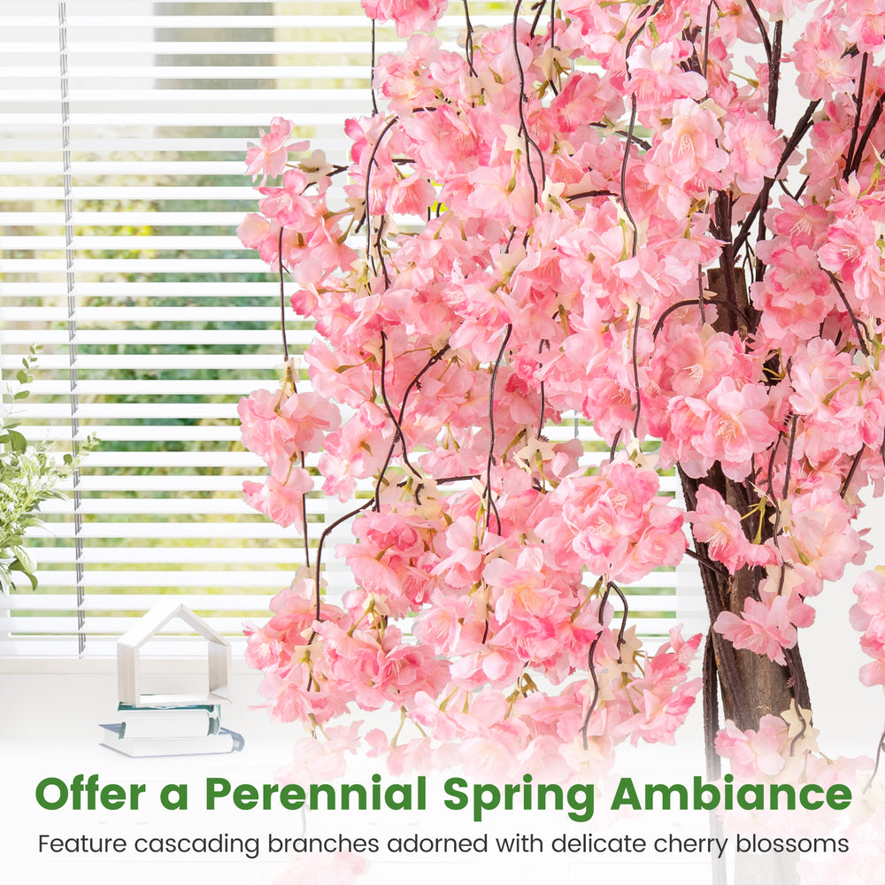 5.5 FT tall artificial cherry blossom tree with pink and white flowers, perfect for home or office decor.