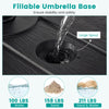Fillable patio umbrella base with large spout, designed for 211 lbs stability, featuring wheels for easy mobility.