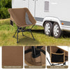 Portable camping chair in coffee color with breathable mesh, reinforced corners, and side storage pocket for.