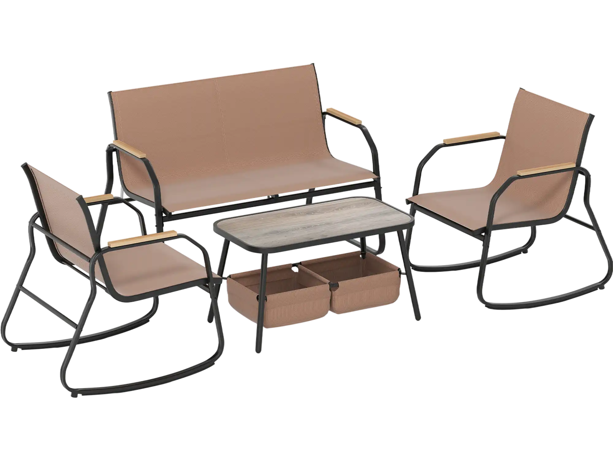 Costway 4-Pc Patio Furniture Set Rocking Bistro Chairs Mesh Fabric 22542234 New