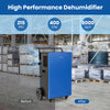High-performance blue commercial dehumidifier removes 215 pints daily, suitable for spaces up to 8000 sq.ft.