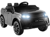 Black Land Rover licensed 12V kids ride-on car with remote control, LED lights, and realistic design for outdoor fun.