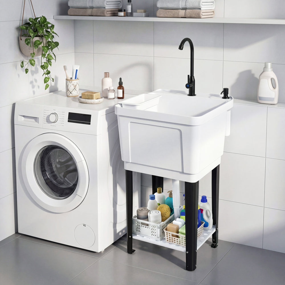 21.1 Gal Utility Sink Laundry Tub with Rotating Faucet and Adjustable Legs-M - Gallery View 1 of 4