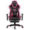 Massage gaming chair in pink with adjustable armrests, reclining backrest, and retractable footrest for ultimate.