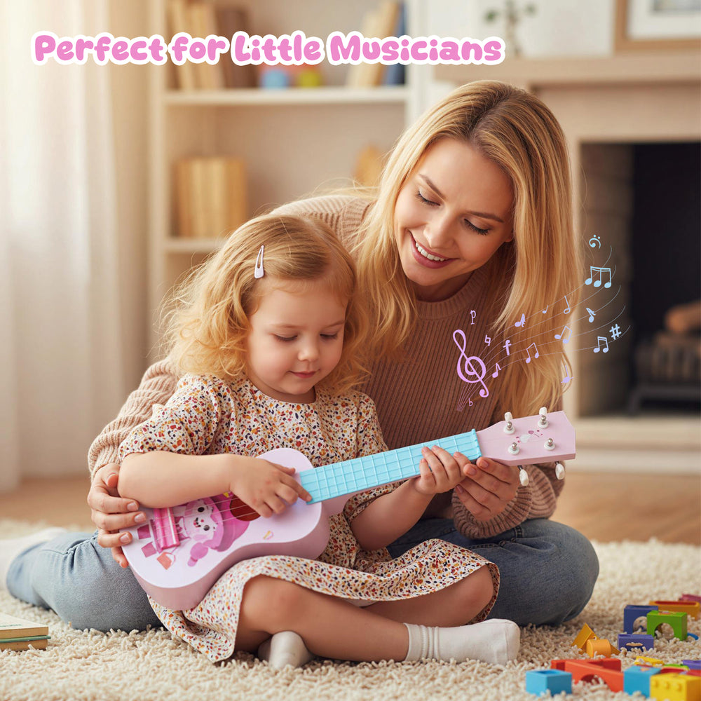 Children's 21-inch mini ukulele with nylon strings, designed for comfort and musical fun, perfect for little musicians.