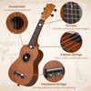 21-inch soprano mahogany ukulele with 12 frets, nylon strings, and decorative sound hole, perfect for beginners.