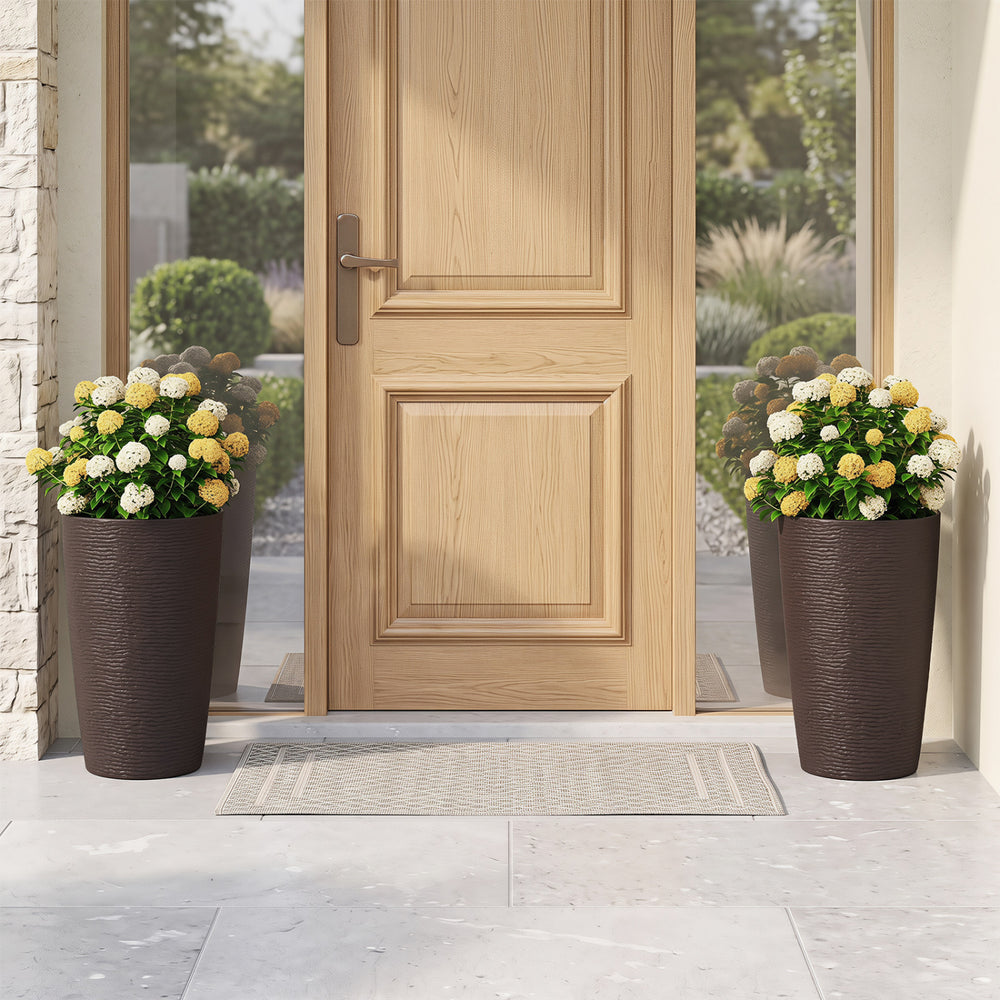 21 Inch Tall Round Plastic Planters Set of 2 Flower Pots with Drainage System-Brown - Gallery View 1 of 9