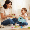 Mom and daughter enjoying music together with a 21-inch blue ukulele, designed for kids aged 3 and up.