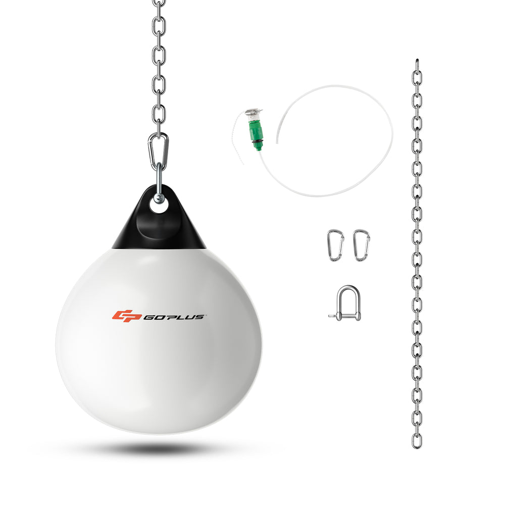 21-inch water punching bag in white with adjustable metal chain, ideal for gym and outdoor boxing practice.