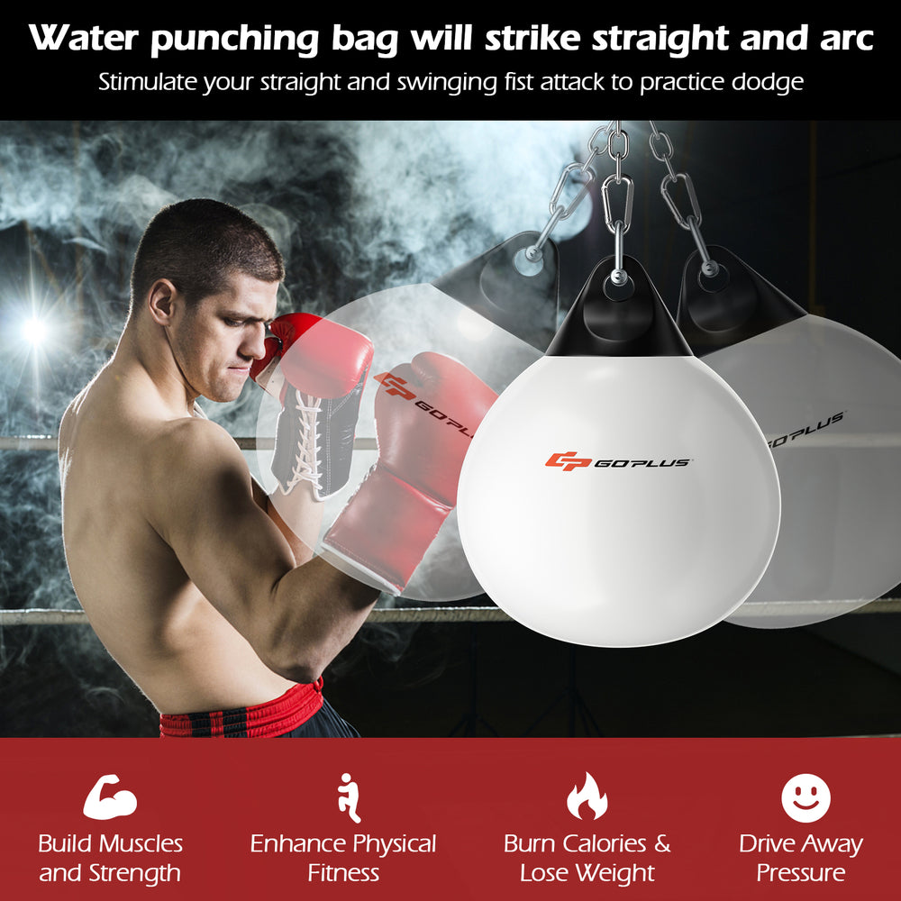 21-inch white water punching bag with adjustable chain, designed for enhancing boxing skills and fitness in various.