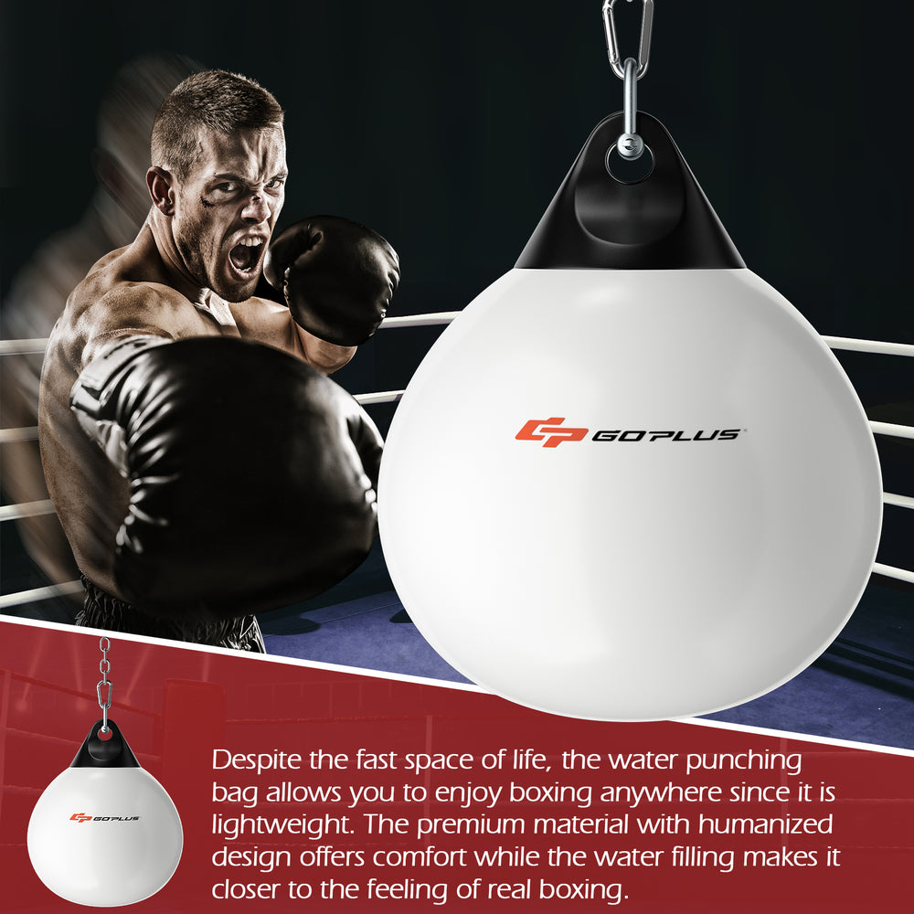 Water punching bag with adjustable chain, PVC body, and water filling for a realistic boxing experience, suitable for.