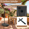 Heavy-duty 220 lbs cantilever patio umbrella base stand in black, featuring wheels for easy mobility and refillable.