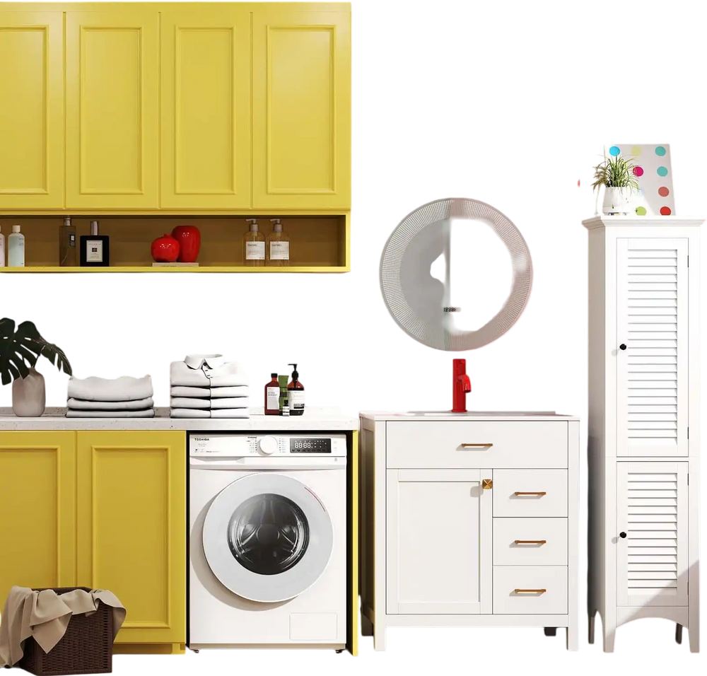 3-Piece Laundry room Bundle: Single Bathroom Vanity + Tall Bathroom Floor Cabinet + 2.6 Cu.ft Compact Portable Clothes Dryer
