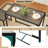 Compact dining set featuring a spacious tabletop with faux wood grain, robust metal frame, and two tuckable chairs.