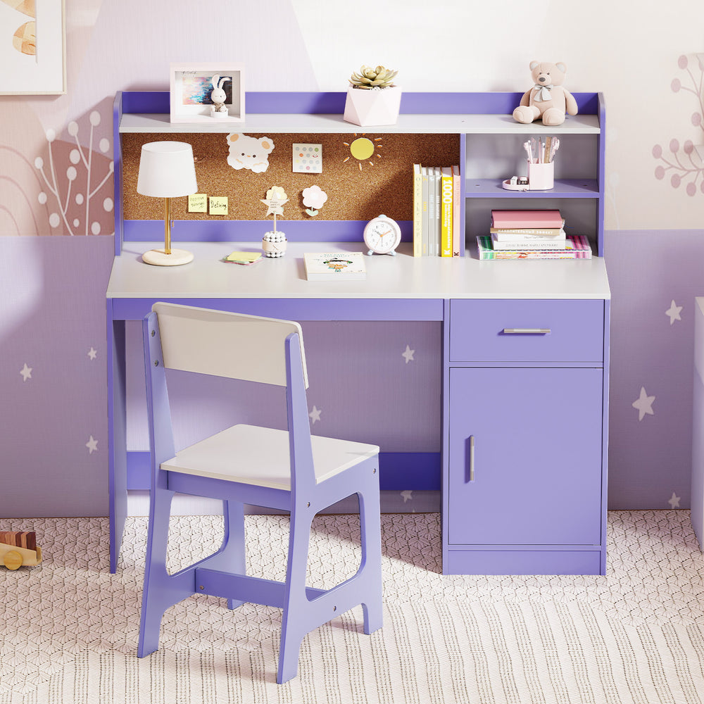 Kids Study Desk and Chair Set Student Table and Chair-Purple - Gallery View 1 of 10
