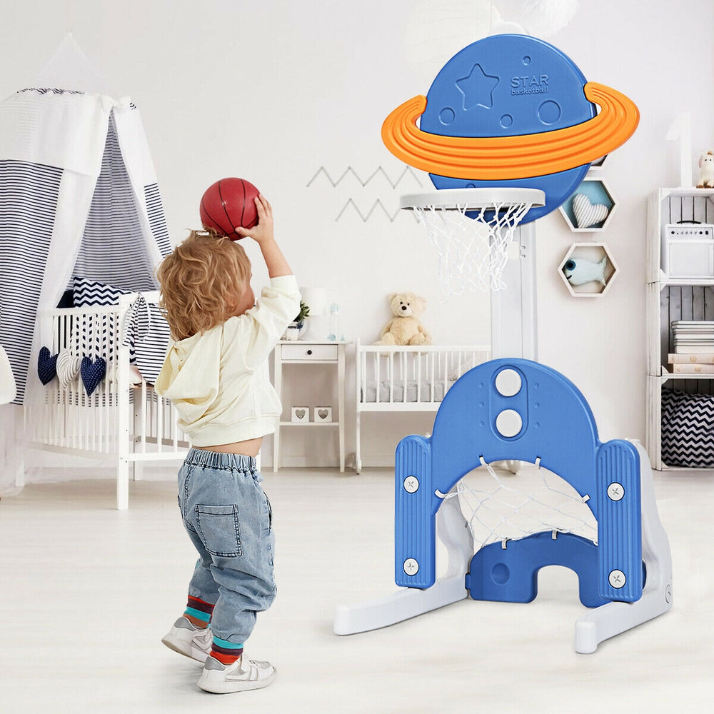 3 in 1 Height Adjustable Kids Basketball Hoop Set with Balls-Blue - Gallery View 1 of 12