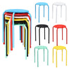Colorful stackable stools in various shades, ideal for versatile seating in kitchens or dining areas.