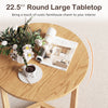 Round 22.5" farmhouse side table with sturdy rubber wood legs, perfect for living rooms or bedrooms.