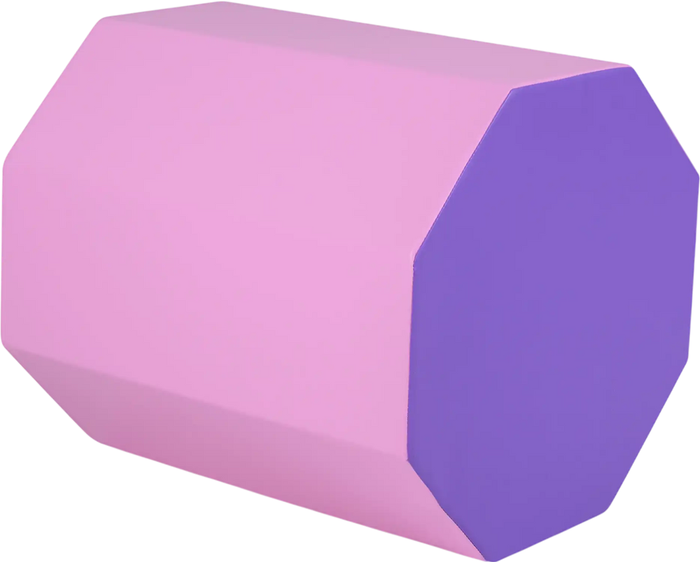 Octagon tumbling mat in pink and purple, 22.5" x 26", with thick foam filling for gymnastics and fitness practice.