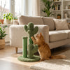 Cactus-shaped cat scratching post with natural sisal rope, plush fabric, and interactive ball for healthy claw.