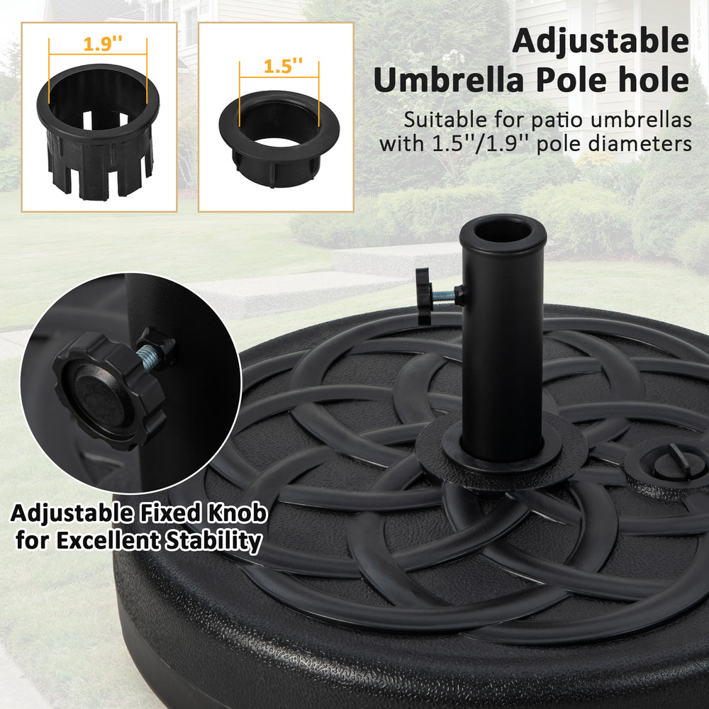 Adjustable umbrella pole hole with a fixed knob for stability, designed for 1.5"/1.9" patio umbrellas. Ideal for.
