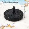 Heavy-duty 22-inch round patio umbrella base stand with a 12-inch height, designed for stability with sand or water.