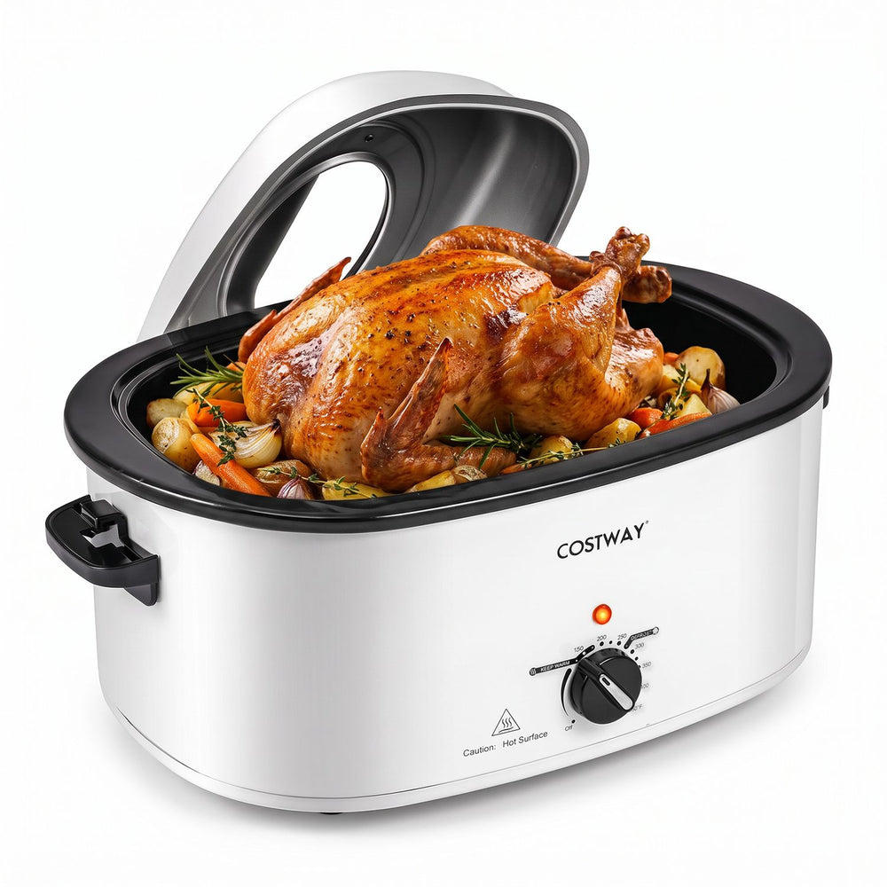 22 QT Electric Roaster Oven with Self-Basting Lid and Removable Pan Rack-White - Gallery View 1 of 1