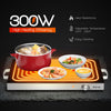 Electric warming tray with a spacious glass top, adjustable temperature, and stainless steel finish, perfect for.