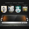Electric warming tray with adjustable temperature, heat-resistant glass top, and stainless steel design for buffets and.