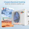 Mini split air conditioner with heat pump showing chassis electrical heating for extreme weather use, effective from.