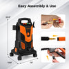 Electric high pressure power washer with 2300 PSI, foam spray, and 4 nozzles for versatile cleaning needs.